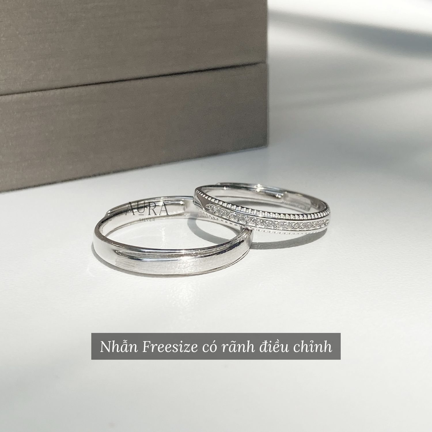 Nhẫn bạc đôi nam nữ Aura Silver, nhẫn cặp Ovis-ND03
