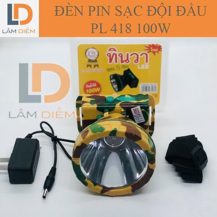 Đèn pin sạc đeo đầu lính led siêu sáng loại tốt cầm pin choá lớn 8cm 100w PL 418