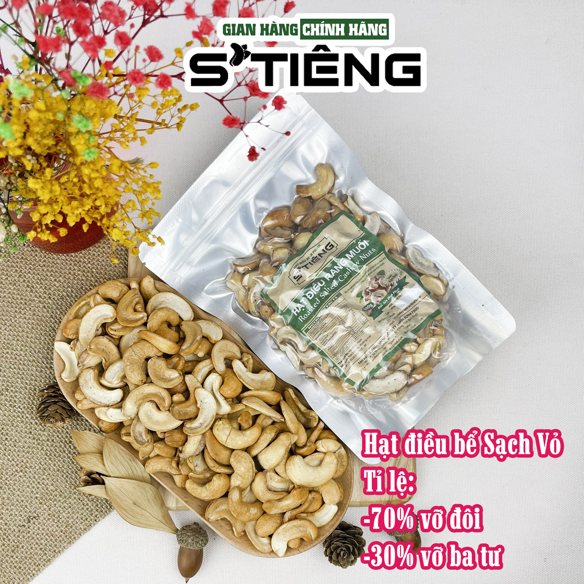 Hạt Điều Rang Muối STIENG Loại Bể SẠCH VỎ Lụa