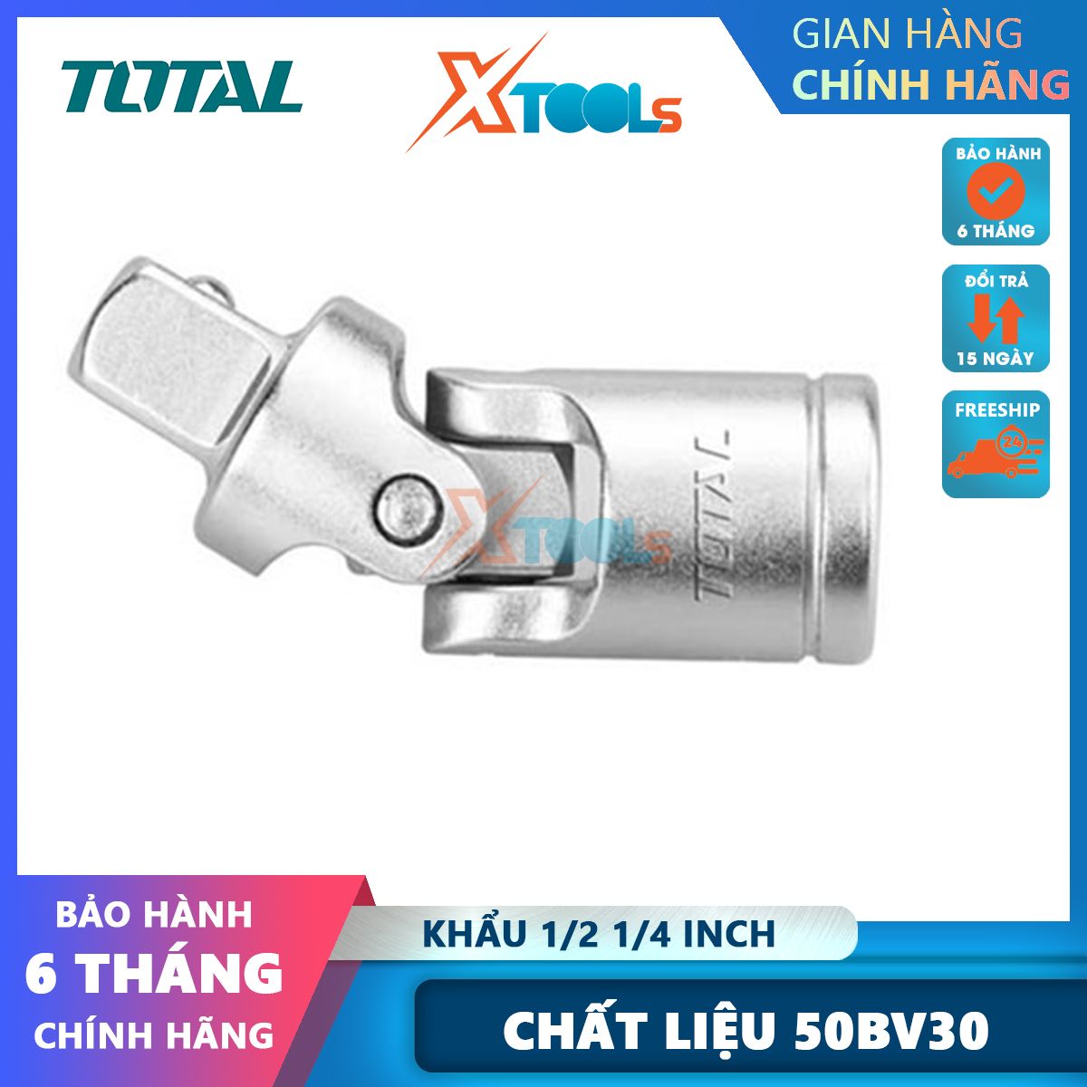 Đầu nối lắc léo 1/2 inch hoặc 1/4'' total | nối đầu tuýp chất liệu 50bv30, mạ crôm và chịu nhiệt để kết nối cần tuýp, đầu lắc léo