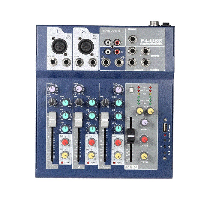 [HCM]Bộ trộn âm thanh Mixer  F4-USB (Xanh)
