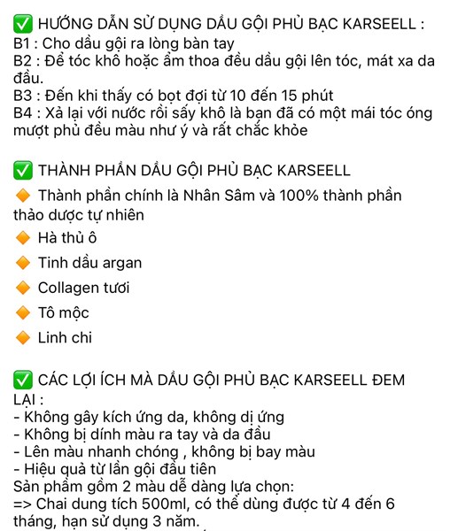 DẦU GỘI PHỦ BẠC KARSEELL (MÀU ĐEN) 500ML- Chai
