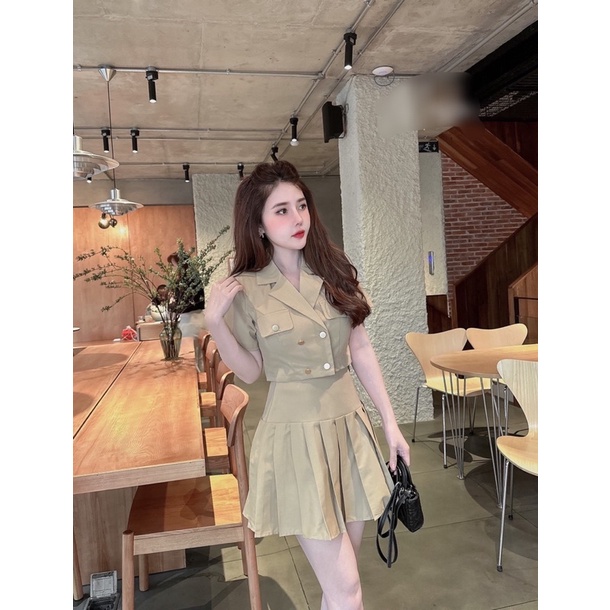 sét áo blazer kèm chân váy xếp ly 3 màu