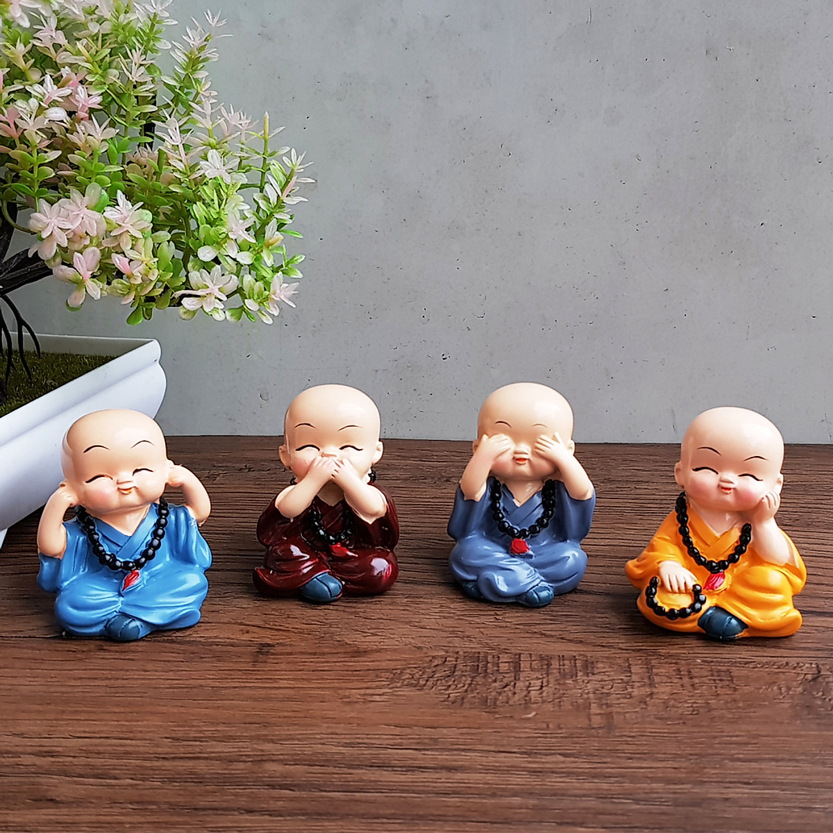 [HCM]Bộ 04 tượng chú tiểu Tứ Không đeo xâu chuỗi 5cm mẫu mới