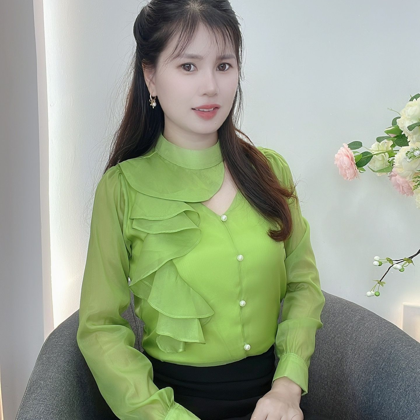 AN32- ÁO KIỂU CÔNG SỞ BÈO 1 BÊN