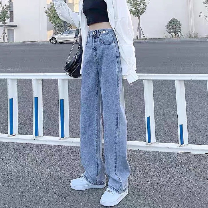 Quần jeans dài cạp siêu cao. quần jean ống rộng phong cách_j1