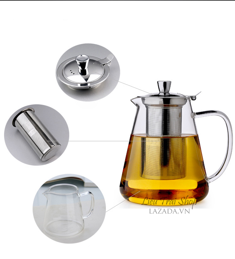 Ấm pha trà thuỷ tinh cao cấp chịu nhiệt 1500ml 1.5 lít