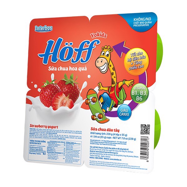 Sữa chua trẻ em vị Dâu Hoff (1 thùng - 48 hộp)