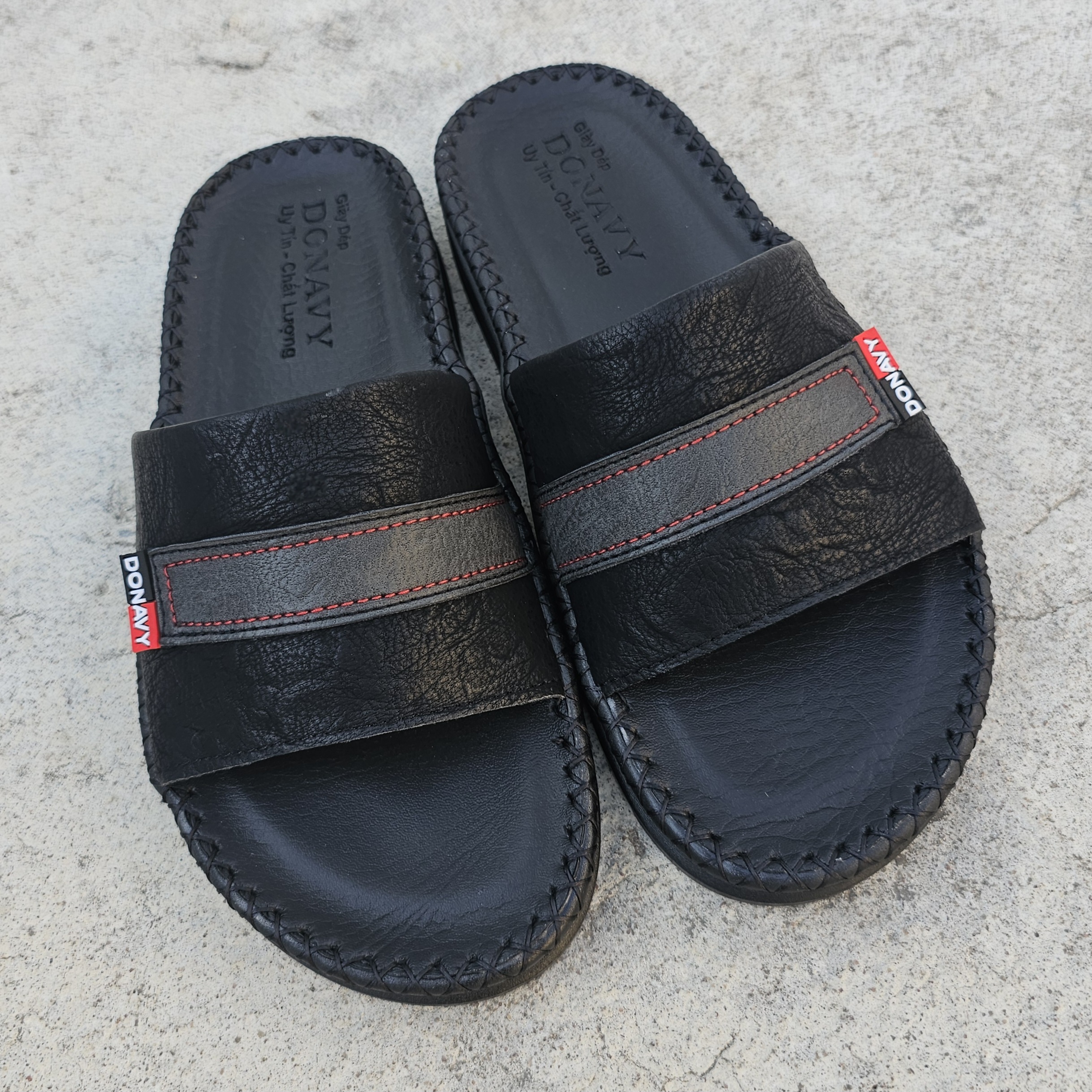 Dép quai ngang nam da vyfashion cao cấp, quai phối kiểu thời trang, may quai và đế bao chắc chắn v.3cn