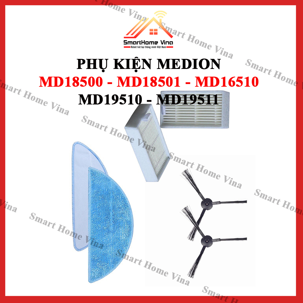 Phụ kiện robot hút bụi Medion MD16192, MD18500, MD18501, MD19510, MD19511. Chổi cạnh, chổi quét, lọc bụi, khăn lau, giẻ lau.