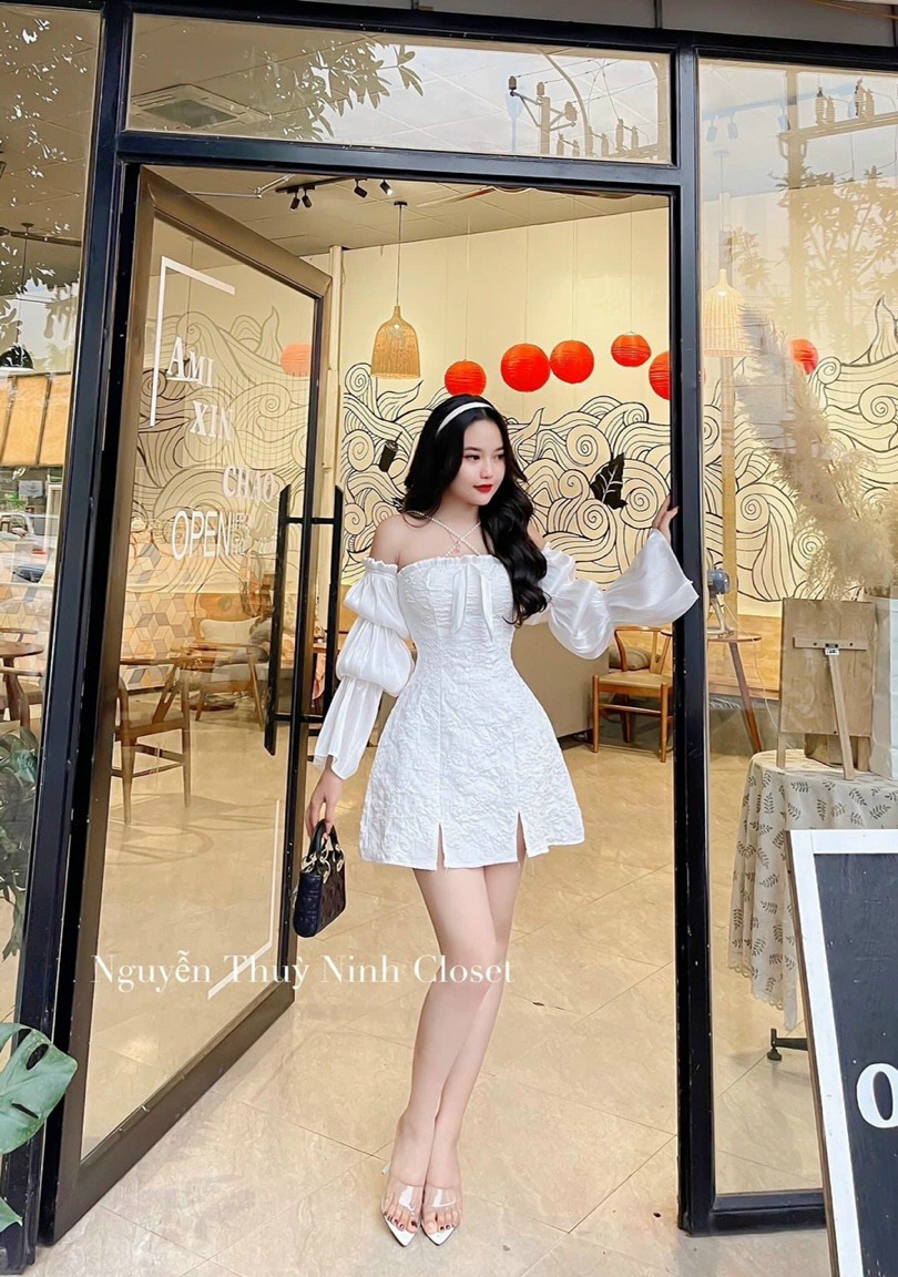 Đầm baby doll - chất liệu gấm có mút - thiết kế trễ vai , sexy nhẹ nhàng