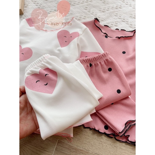 [SET BÉ GÁI] Bộ tăm gân trái tim/ chấm bi cực đẹp cho bé gái (8-18kg)