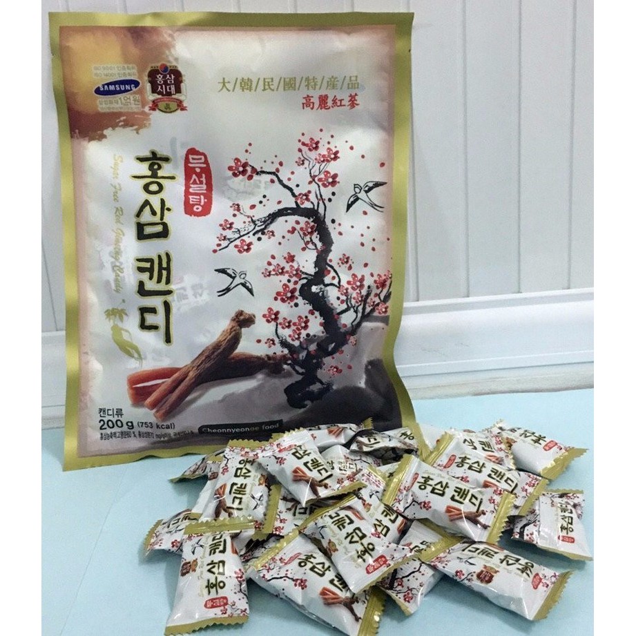 [HCM]Kẹo Nhân Sâm Không Đường Cành Đào Hàn Quốc 200g