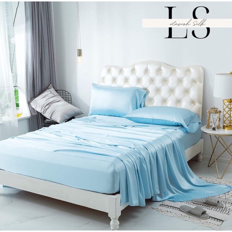 Ga Giường Drap Lẻ Phi Lụa Lavish Silk cao cấp mát lạnh hàng loại 1 - Xanh Da Trời
