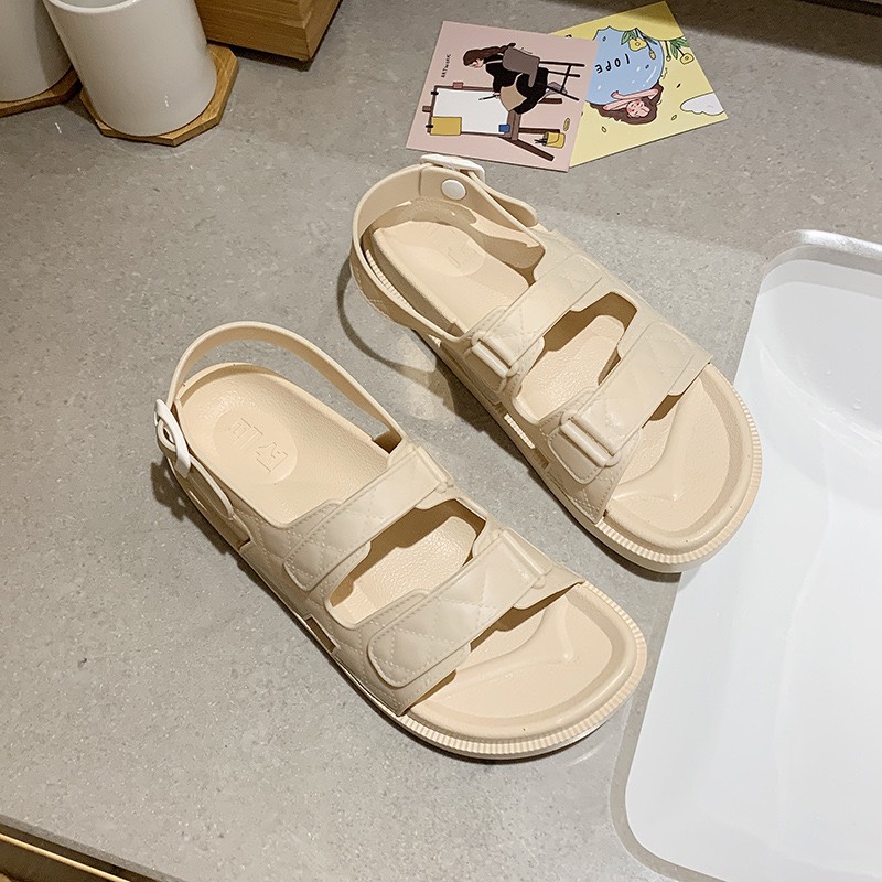 (3 Màu) Sandal nữ 2 quai ngang kẻ caro cá tính