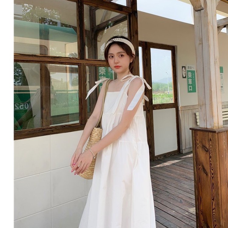Đầm nữ 2 dây 3 tầng buộc nơ siêu xinh váy nữ babydoll buộc dây bản to 3 màu so hot