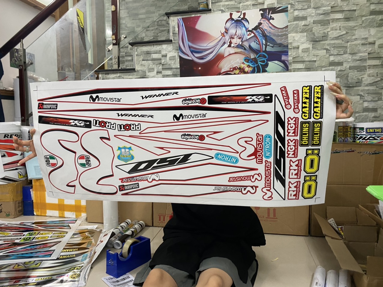 Tem rời xe winner v1 movistar dán xe đỏ