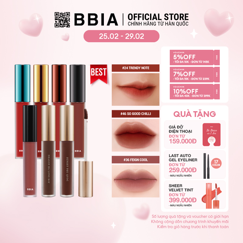 [Best choice] Son Kem Lì Last Velvet Lip Tint (Màu 04, 14, 24, 36, A8, A11, 46)