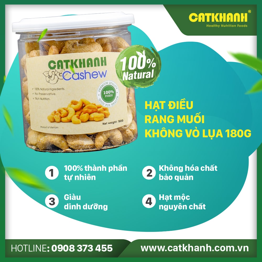 Hạt điều rang muối không vỏ lụa Cát Khánh 180gr