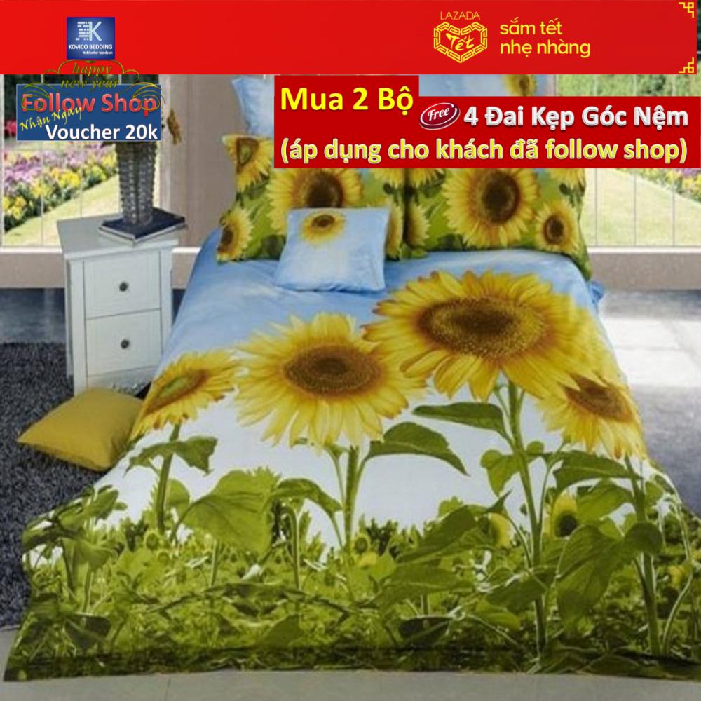 (FreeShip MAX) Bộ ga giường hoa hướng dương