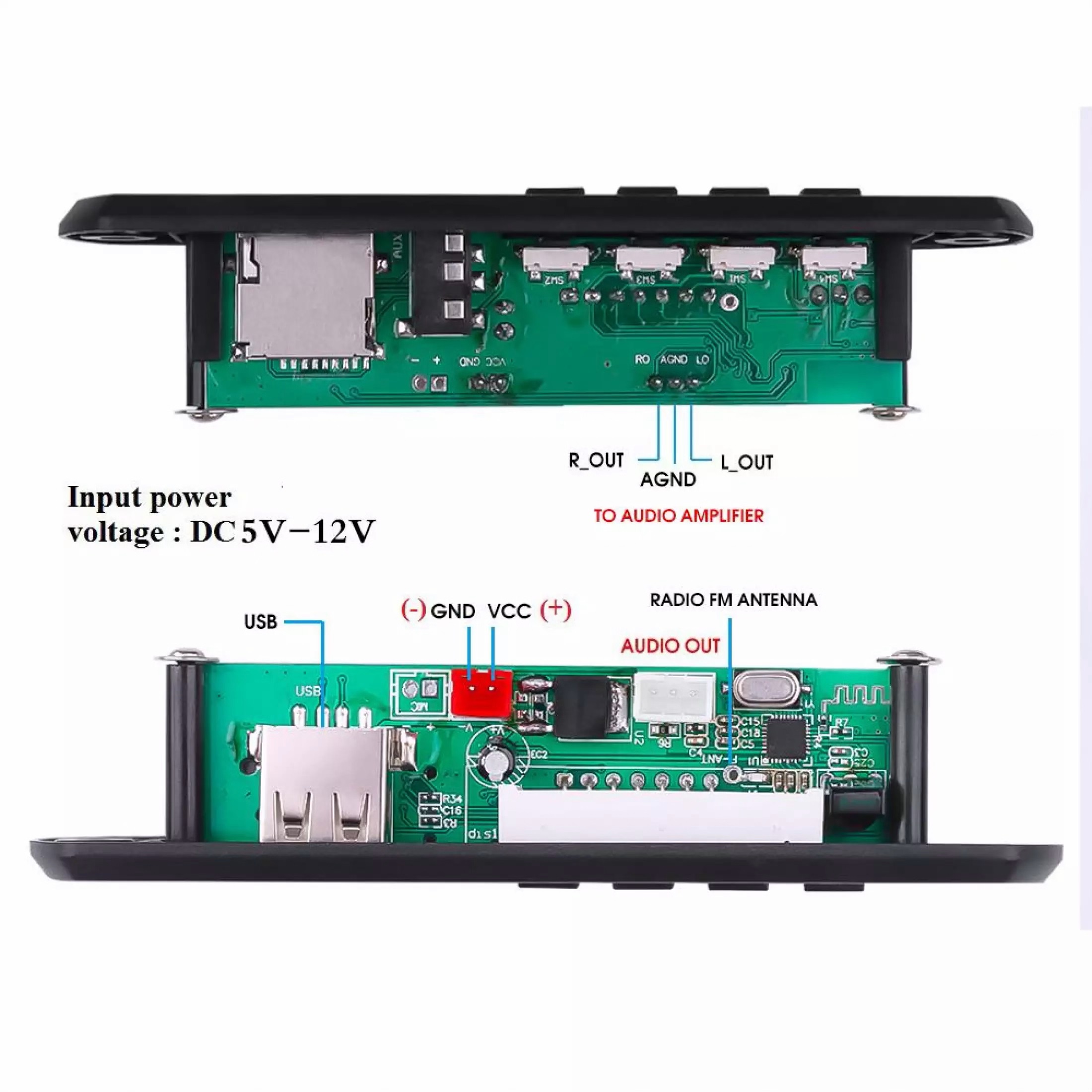 Mạch Bluetooth 5.0 hỗ trợ cổng USB/TF và FM Radio (1 Bộ)