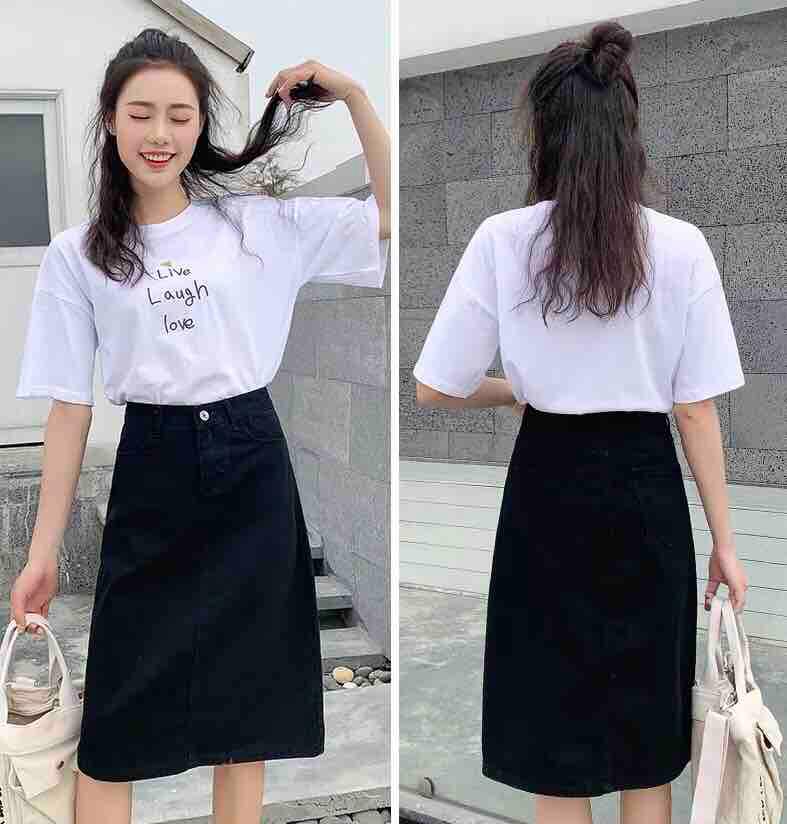 Chân váy cạp cao dài qua gối siêu đẹp