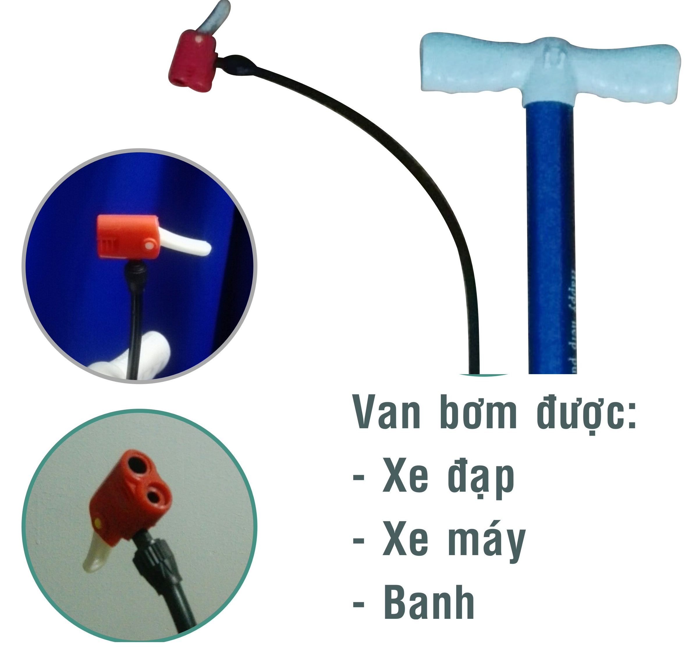 Bơm xe đa năng mini du lịch, phượt (dùng cho lốp xăm xe máy xe đạp, banh)