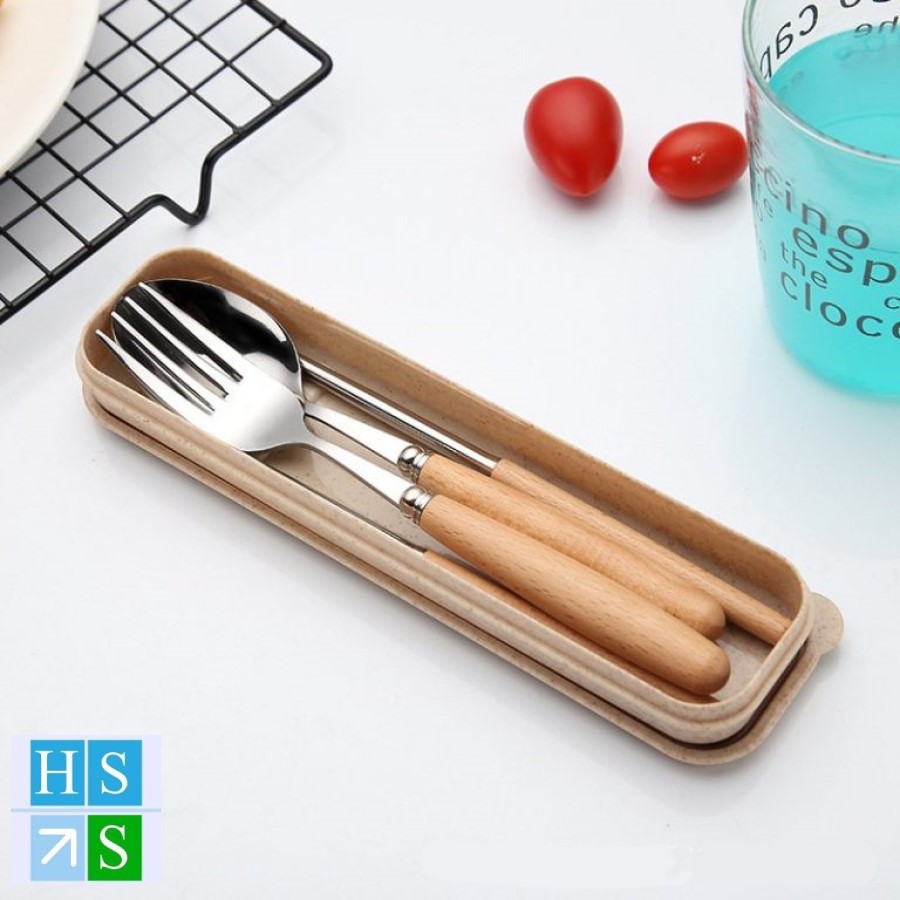 [Sale hủy diệt] BỘ THÌA ĐŨA DĨA INOX CÁN GỖ LÚA MẠCH.VM