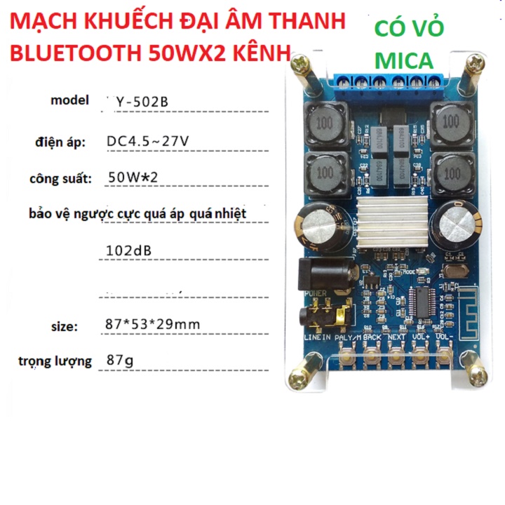 Bo mạch khuếch đại âm thanh Bluetooth 50W * 2 có vỏ