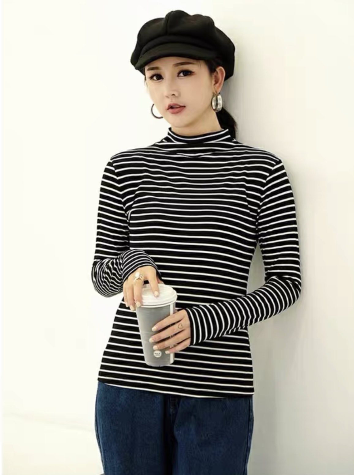 MS322 Áo giữ nhiệt cổ 3p kẻ ngang
