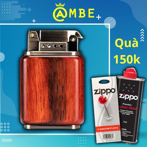 Bật lửa xăng đá Zorro Z589 vỏ gỗ tự nhiên, hộp quẹt độc đáo siêu bền dùng chung xăng tim đá zippo Ambe