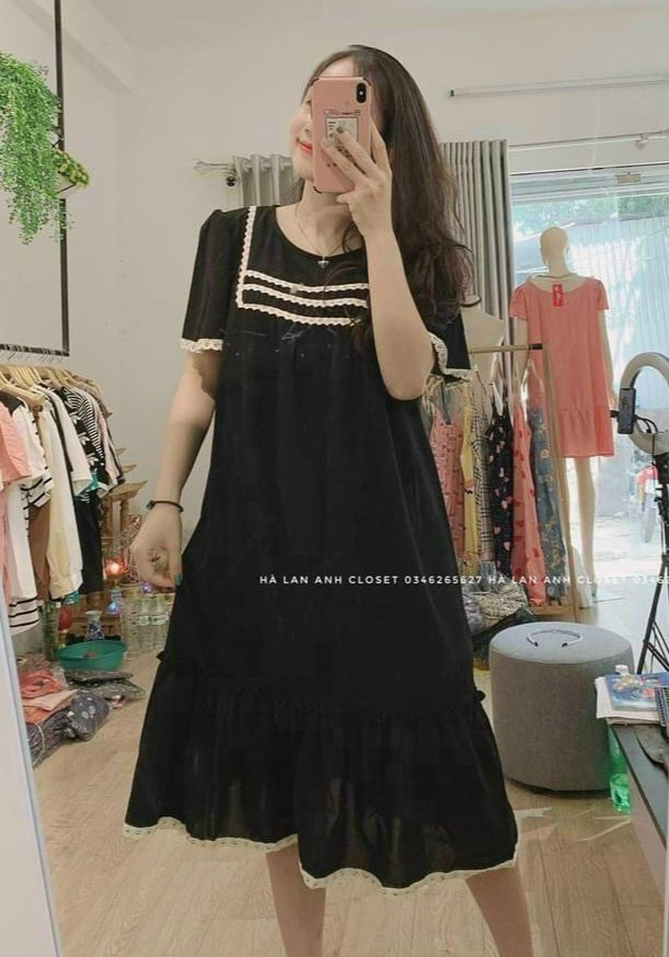 Váy bầu mùa hè cộc tay-đầm bầu công sở đi làm đi