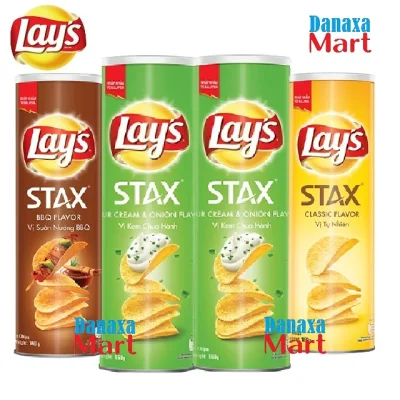 [HCM]Bộ 4 hộp Bánh Snack Khoai Tây Lays Stax Malaysia 160g gồm 2 vị Kem chua Hành vị Sườn nướng BBQ và 1 vị Tự nhiên