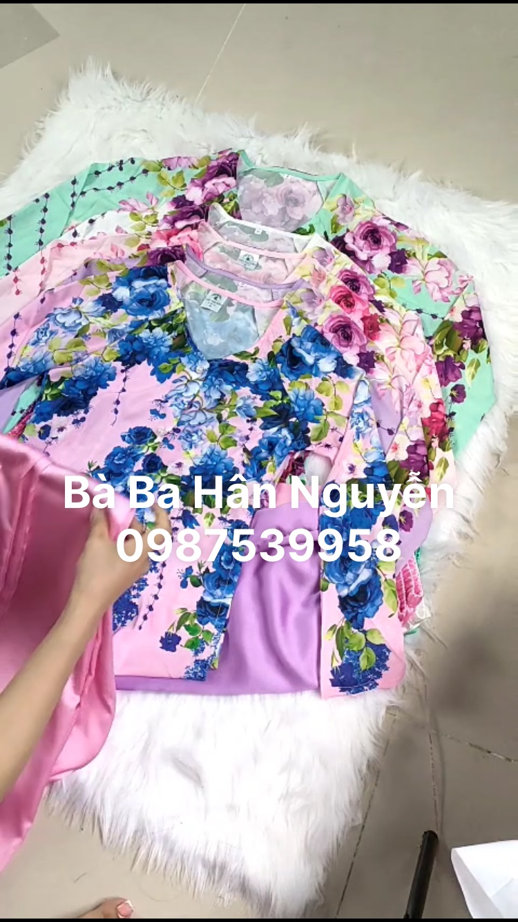 ÁO BÀ BA CỔ TIM IN LỤA PHÁP IN 4D (CÓ QUẦN )B*H