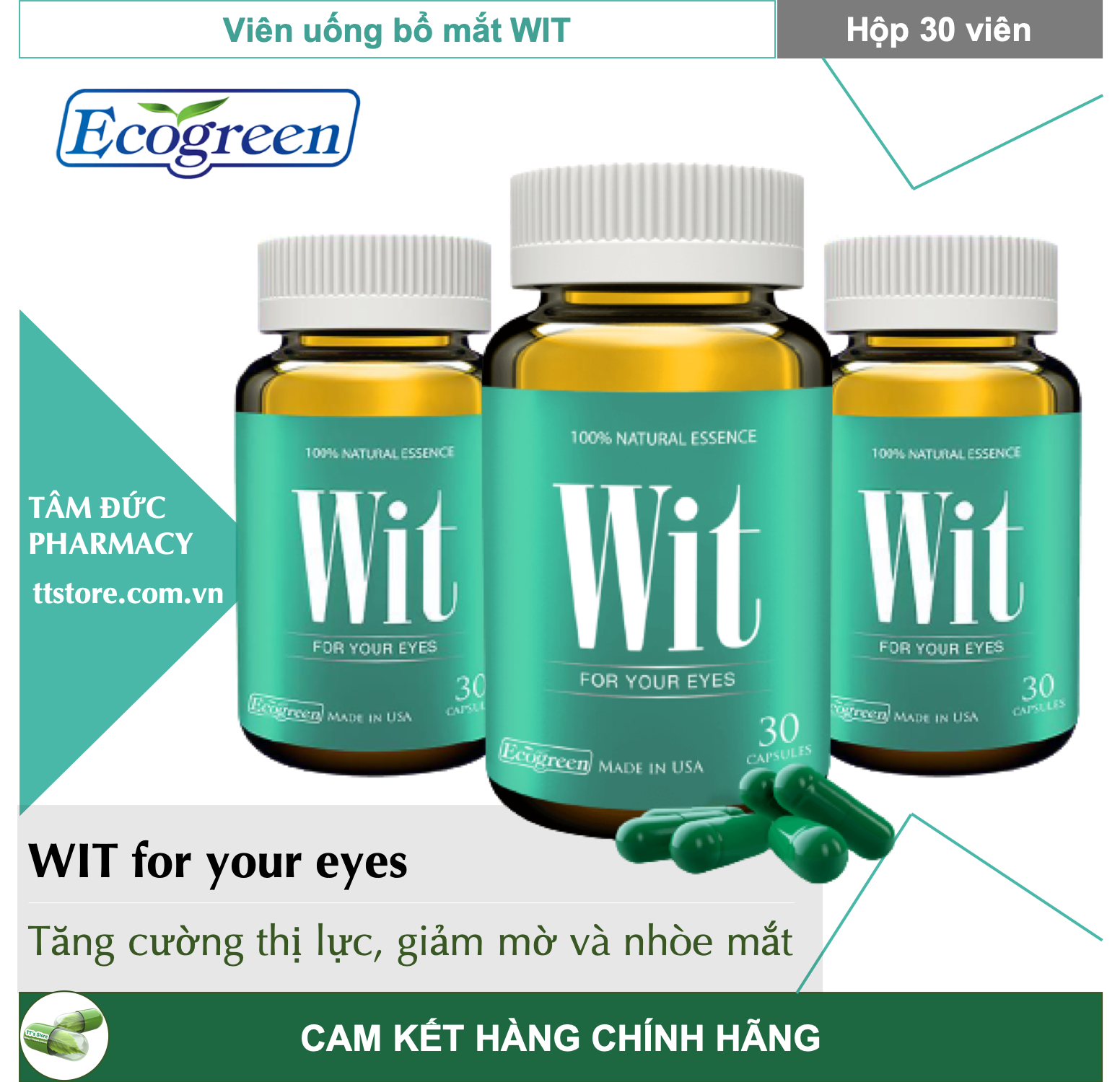 WIT [Hộp 30 viên] - Viên uống bổ mắt, tăng cường thị lực [ECO GREEN]