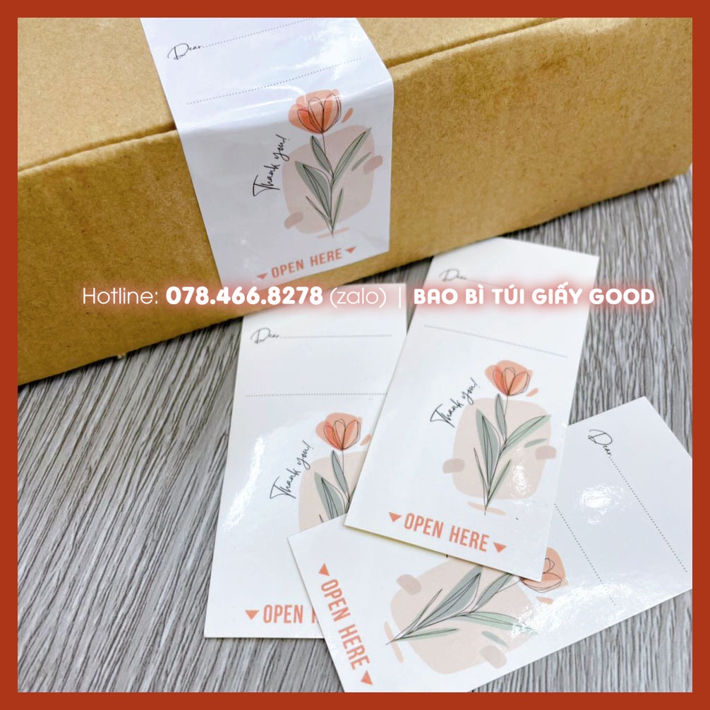 Tem decal dán niêm phong hộp carton họa tiết hoa thanh lịch