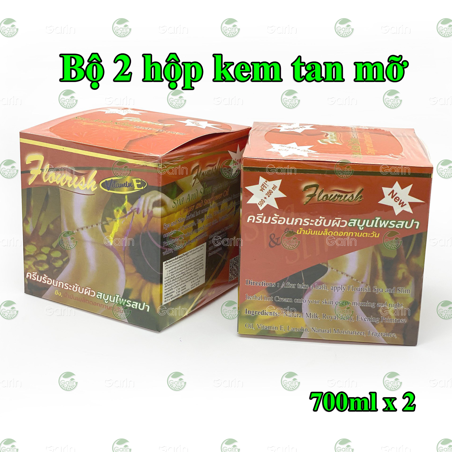 Bộ 2 hộp kem tan mỡ bụng gừng ớt Flourish Thái Lan (700ml x 2) đánh tan mỡ hiệu quả, làm săn chắc vùng bụng, hông, eo, mông và đùi, cho dáng vóc luôn gọn gàng hơn