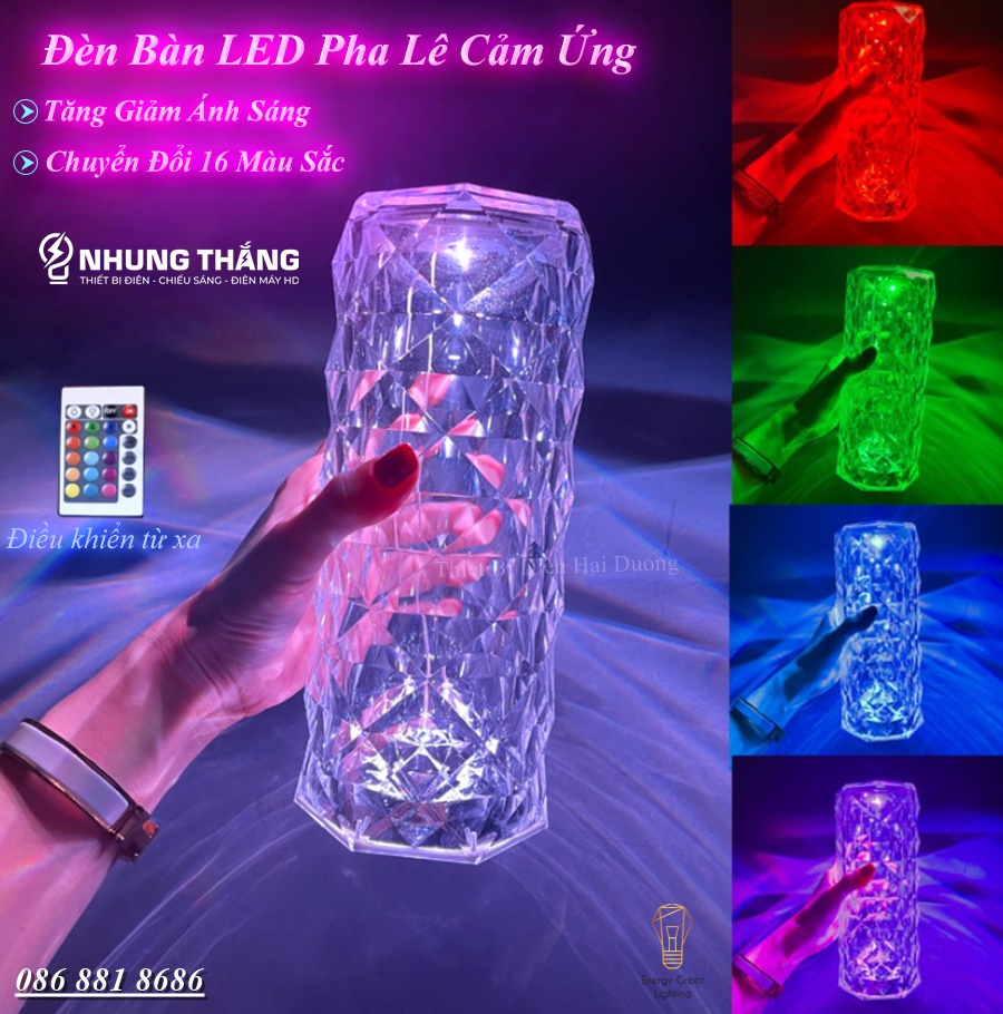 Đèn Bàn Pha Lê Cảm Ứng DB-981 - Chuyển Đổi 16 Màu Sắc - Điều Khiển Từ Xa - Decor Trang Trí - Pin Sạc Tích Điện - Có Video