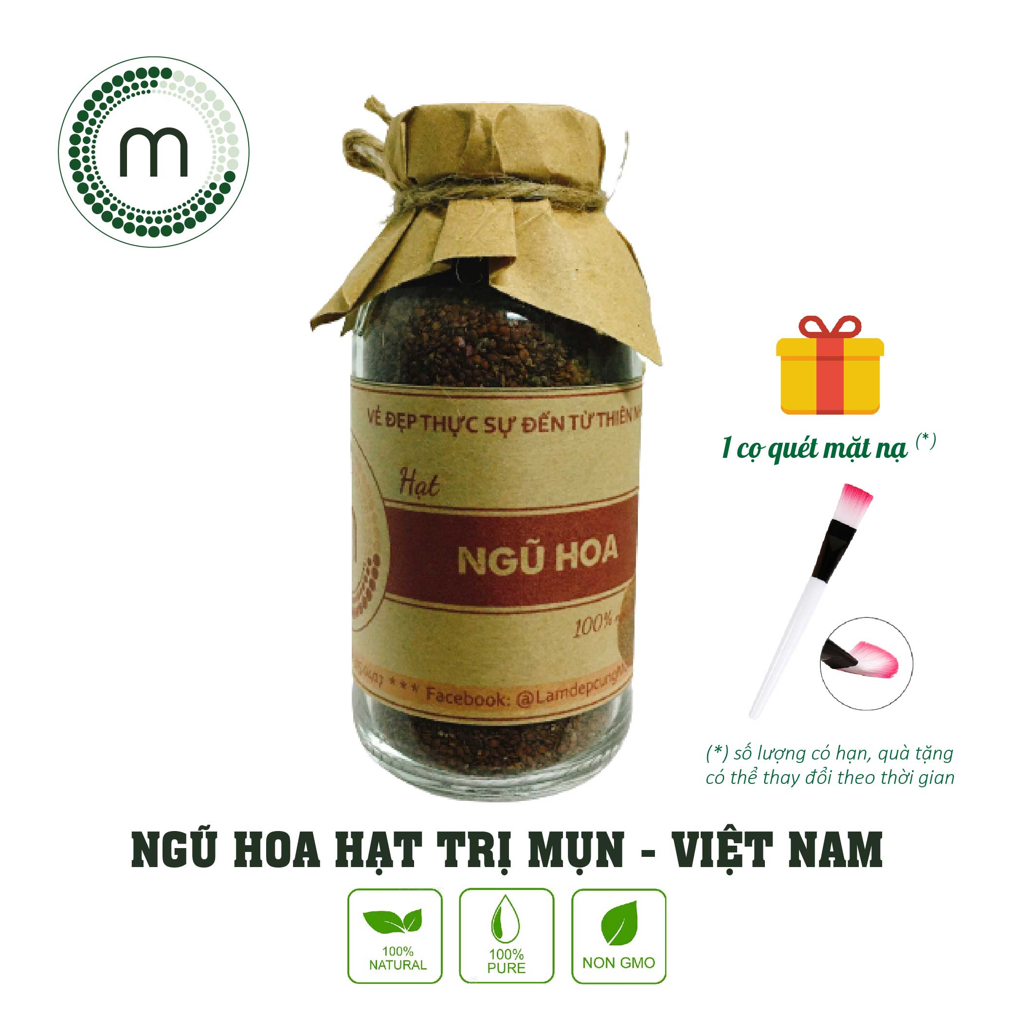 Mask ngũ hoa hạt đắp mặt nạ MỘC - hút mụn mủ, sưng viêm, làm sạch sâu, kiểm soát lượng dầu trên da túi dùng thử 10g, chai 100/200ml