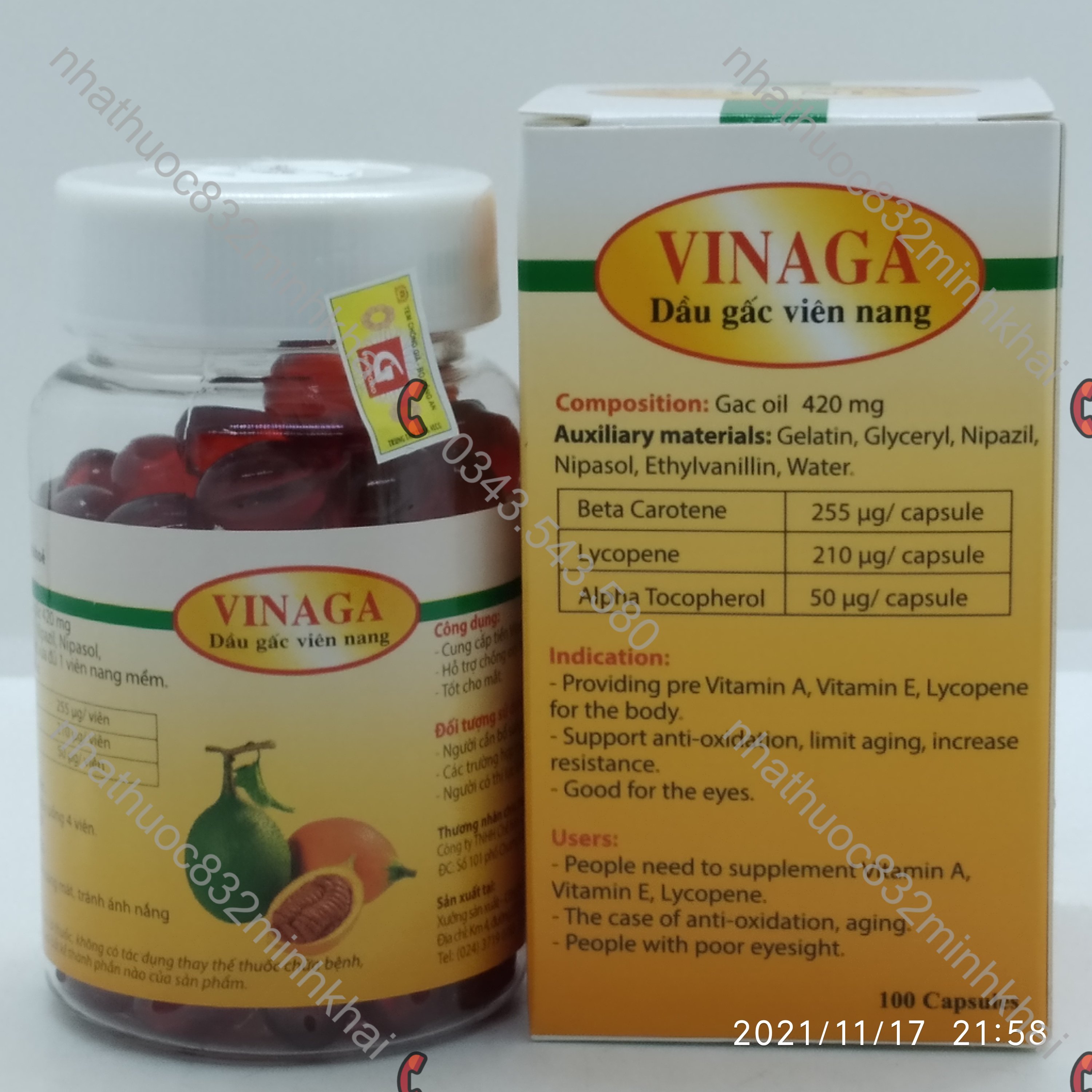 VINAGA Dầu gấc viên nang 100 viên