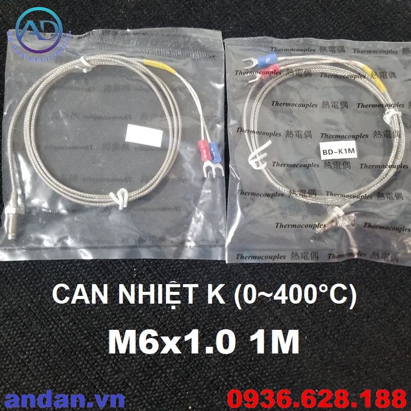 Can nhiệt loại k , dây can nhiệt k , đầu dò cảm biến nhiệt độ k m6x1.0, dây dài 1m 2m 3m 5m