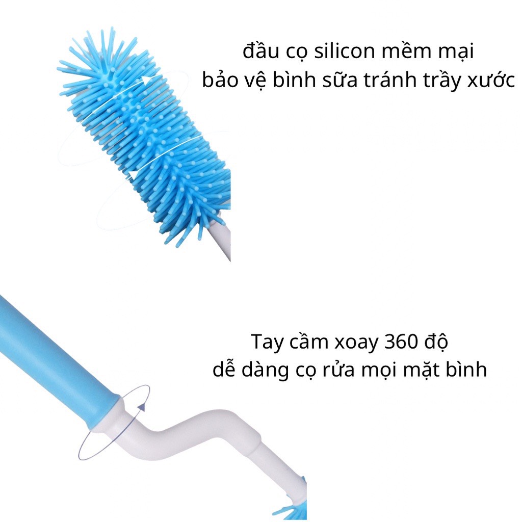Cọ bình sữa và núm ti silicon cao cấp bộ 2 chi tiết