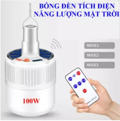 [HCM]BÓNG ĐÈN TÍCH ĐIỆN NĂNG LƯỢNG MẶT TRỜI CÔNG SUẤT 100W SIÊU SÁNG - BÓNG ĐÈN LED SẠC TÍCH ĐIỆN CÓ MÓC TREO DỄ DÀNG DI CHUYỂN - TẶNG KÈM REMOTE ĐIỀU KHIỂN TỪ XA CHẤT LƯỢNG TỐT