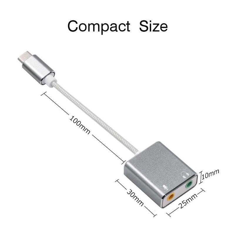 Cáp chia Mic và Loa từ cổng USB Type C - Sound card USB Type C 7.1