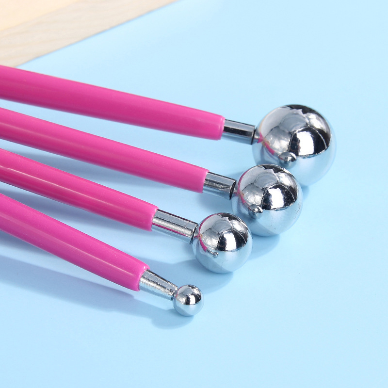 Dụng cụ đất sét, Bộ 4 dụng cụ đầu bi kim loại dụng cụ tạo hình đất sét TY-7208