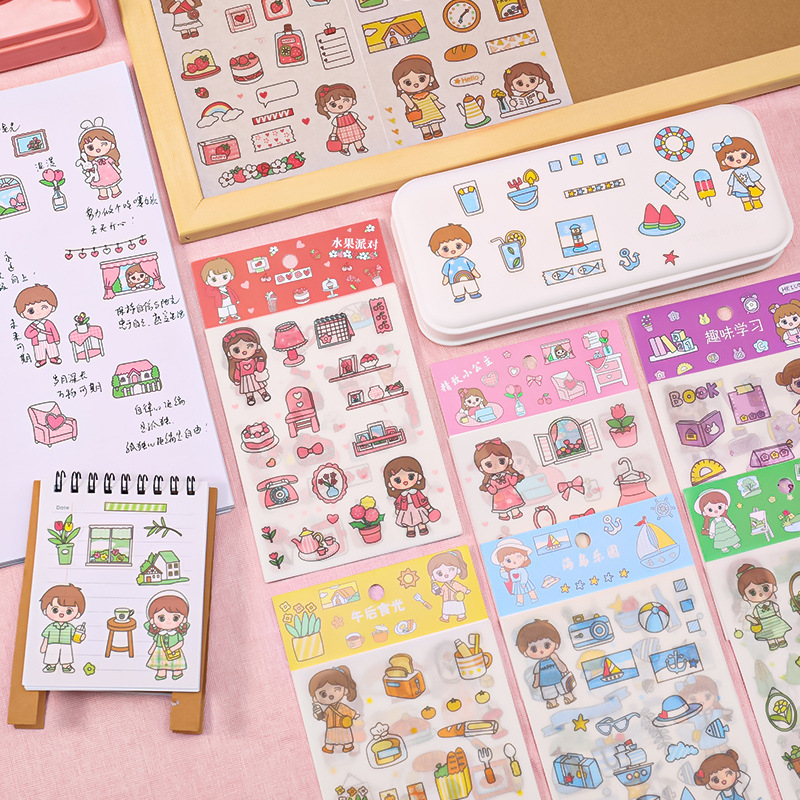Túi 4 tấm sticker dán cô bé nhiều chủ đề