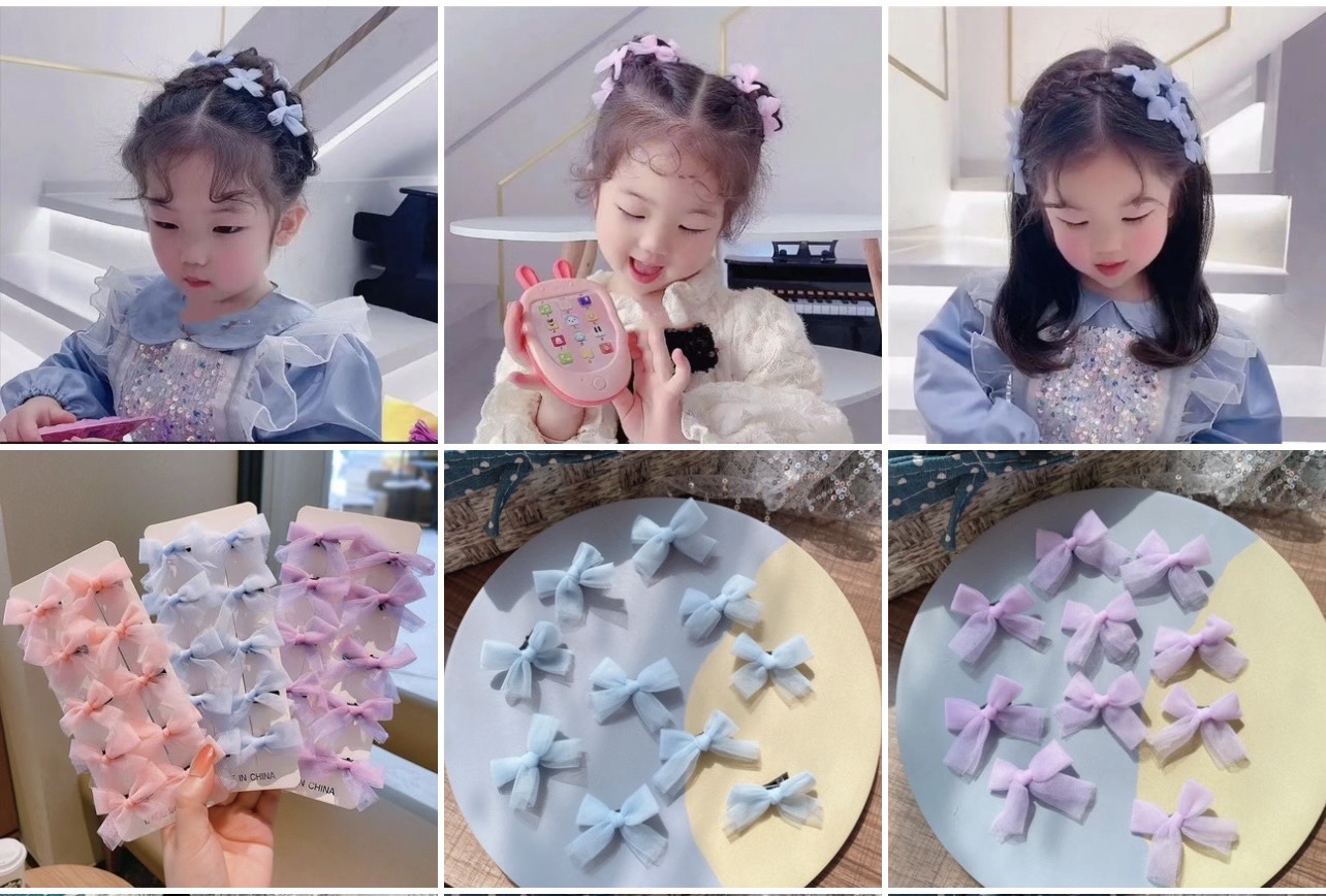 Kẹp tóc cào tóc vải voan hoa Hồng màu pastel nhẹ nhàng nàng thơ