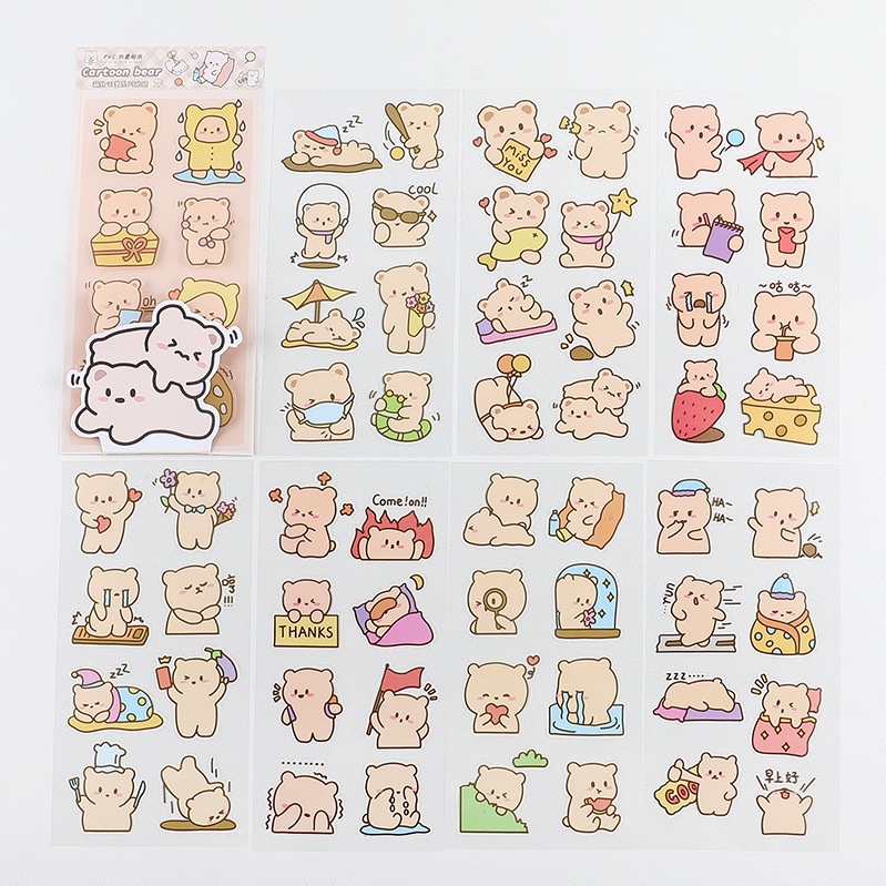 Sticker, hình dán hoạt hình dễ thương trong suốt bán lẻ theo từng tấm