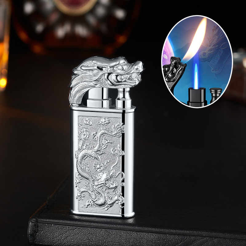 Bật lửa 2 chế độ lửa hình rồng phun lửa (lửa ngọn và lửa khè) kim loại - xài gas