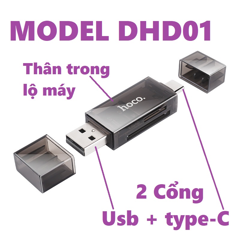 Đầu đọc thẻ sớ TF/ SD đa năng 2 cổng Usb 2.0 / type C / Usb 3.0 hoco HB20 HB45